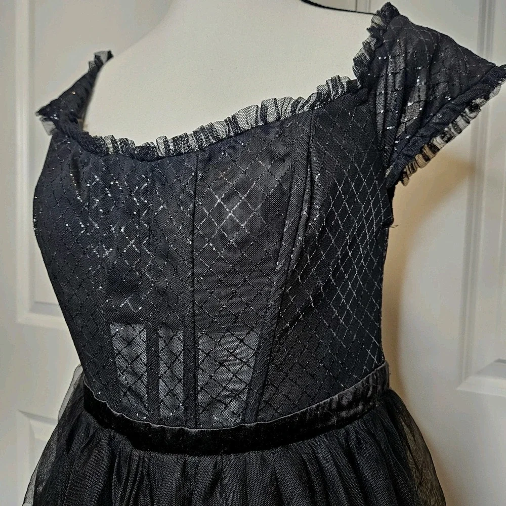 City Studio Fit &Flare Mini Dress Black Size 13 Corset Tiered Ruffle Skirt Fairy
